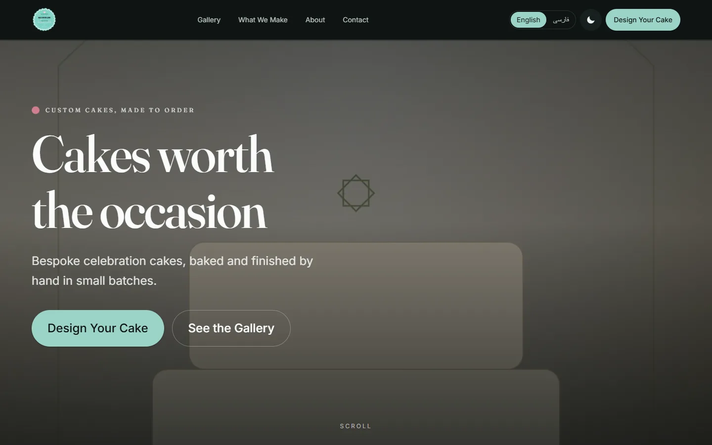 MasHoorCake in its Evening Mint dark theme.